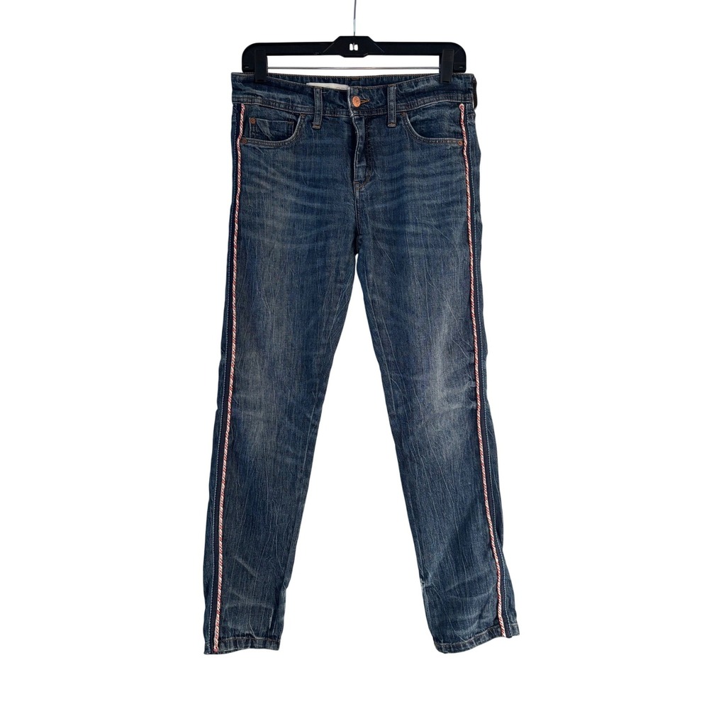 Anthropologie Pilcro Slim Boyfriend Jeans Blue Denim Rope Side Stripe Size 26